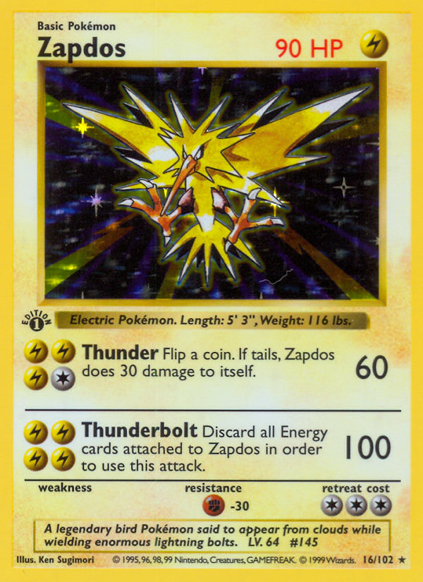 Zapdos Base Set Holo 16/102 raw single