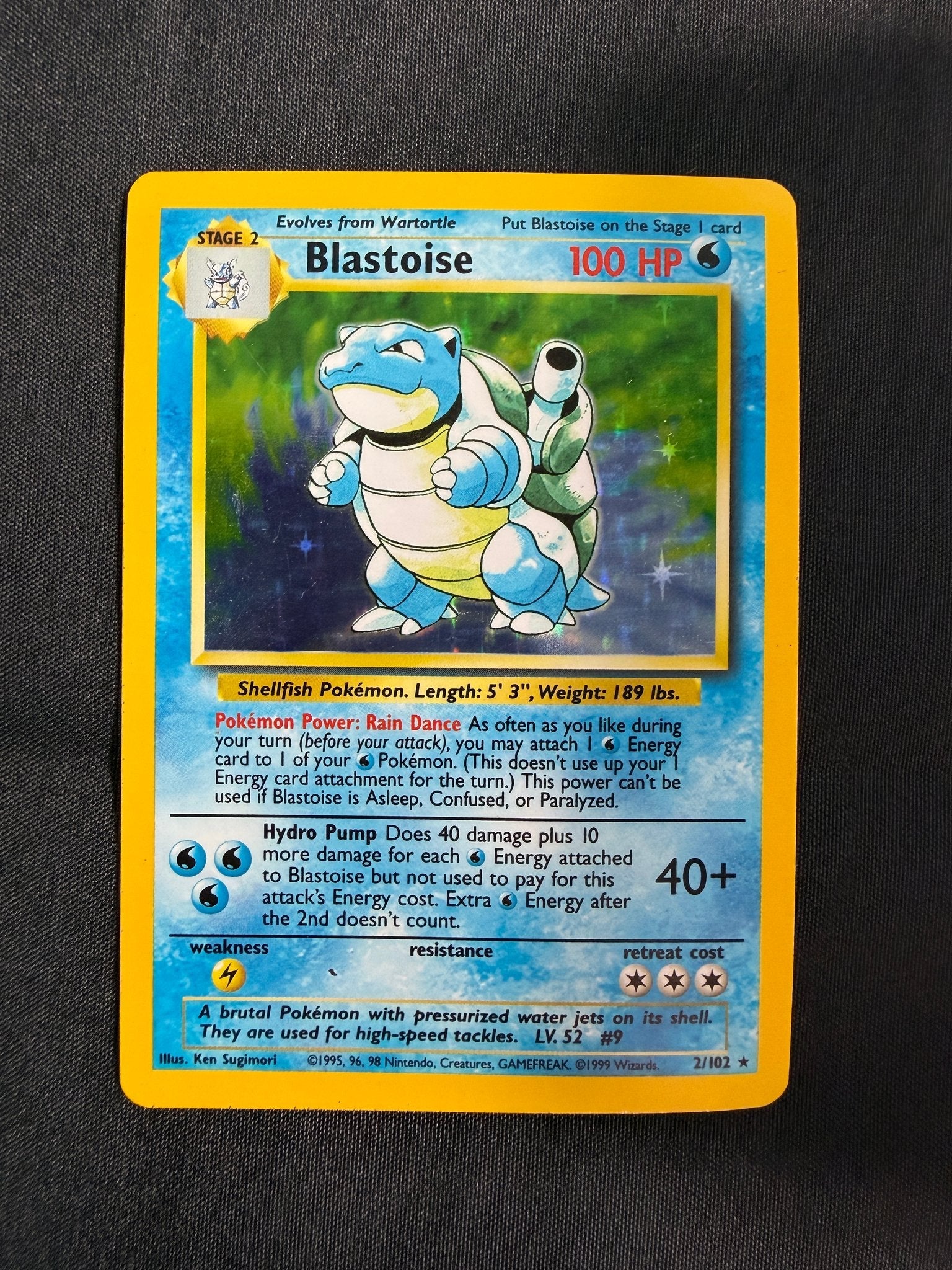 1999 Blastoise Base Set Shadowless Holo 2/102 front