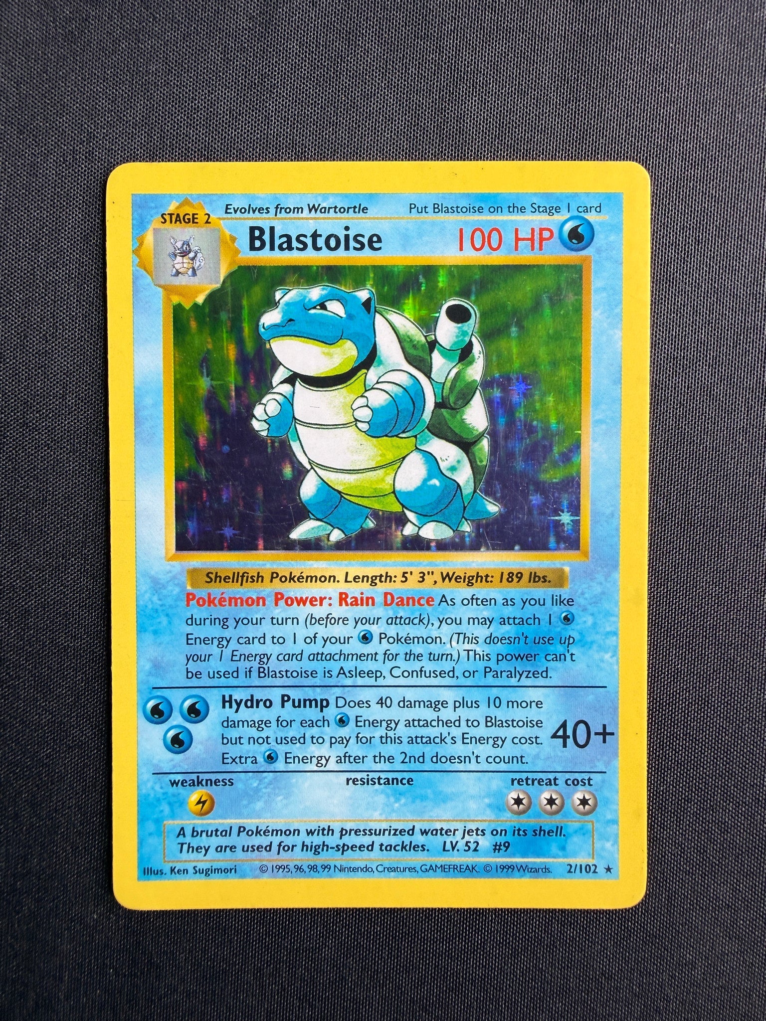 1999 Blastoise Base Set Shadowless Holo 2/102 front