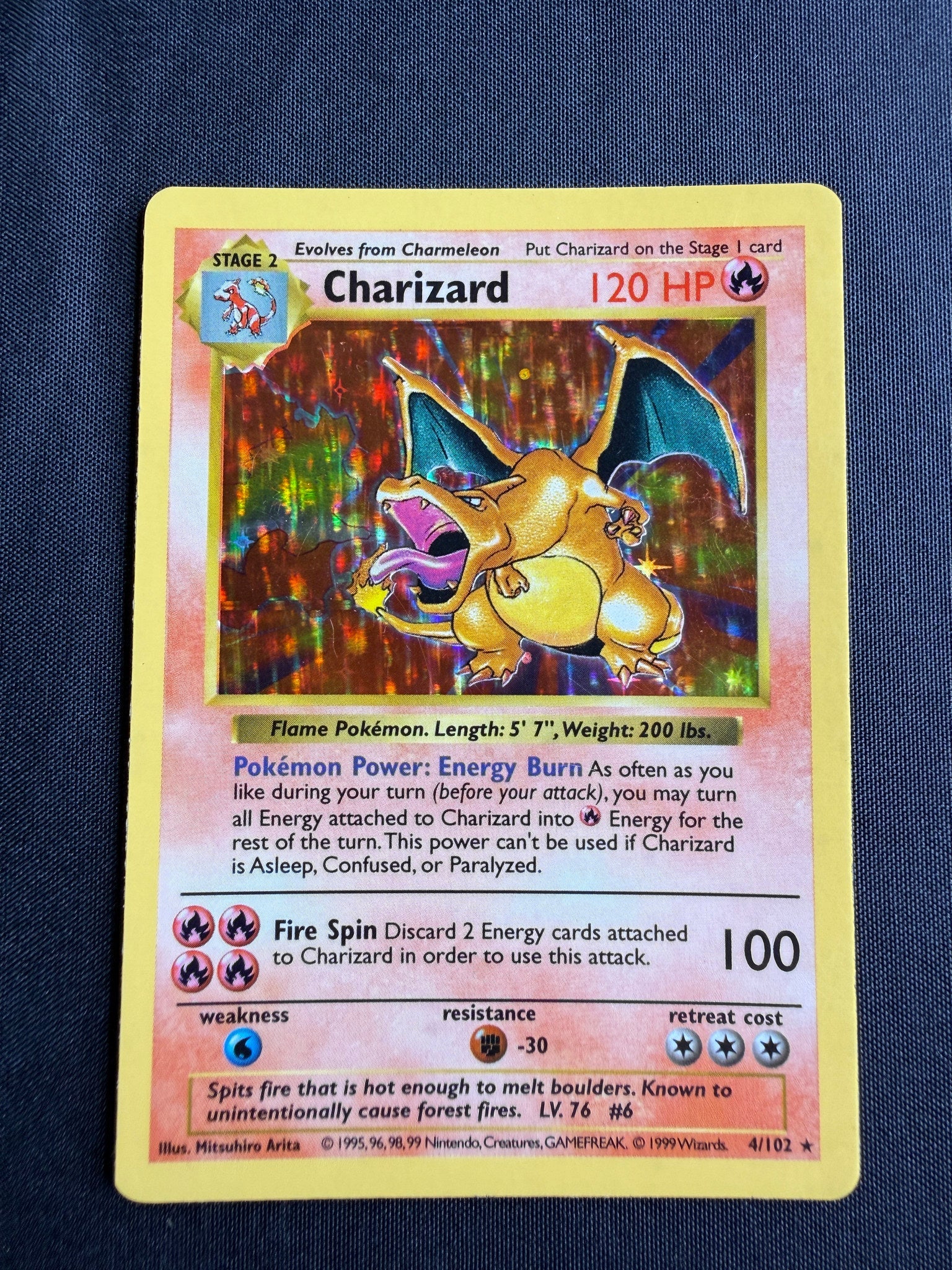 1999 Charizard Base Set Shadowless Holo 4/102 front