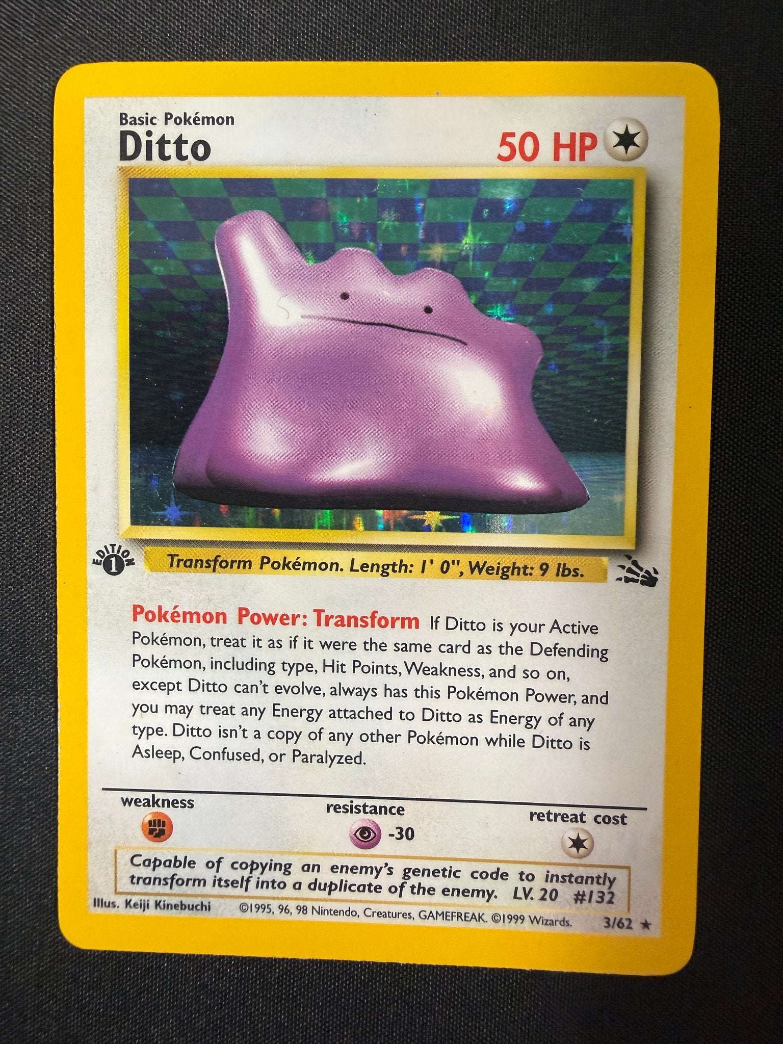 1999 Ditto Fossil 1st Edition Holo 3/62 front