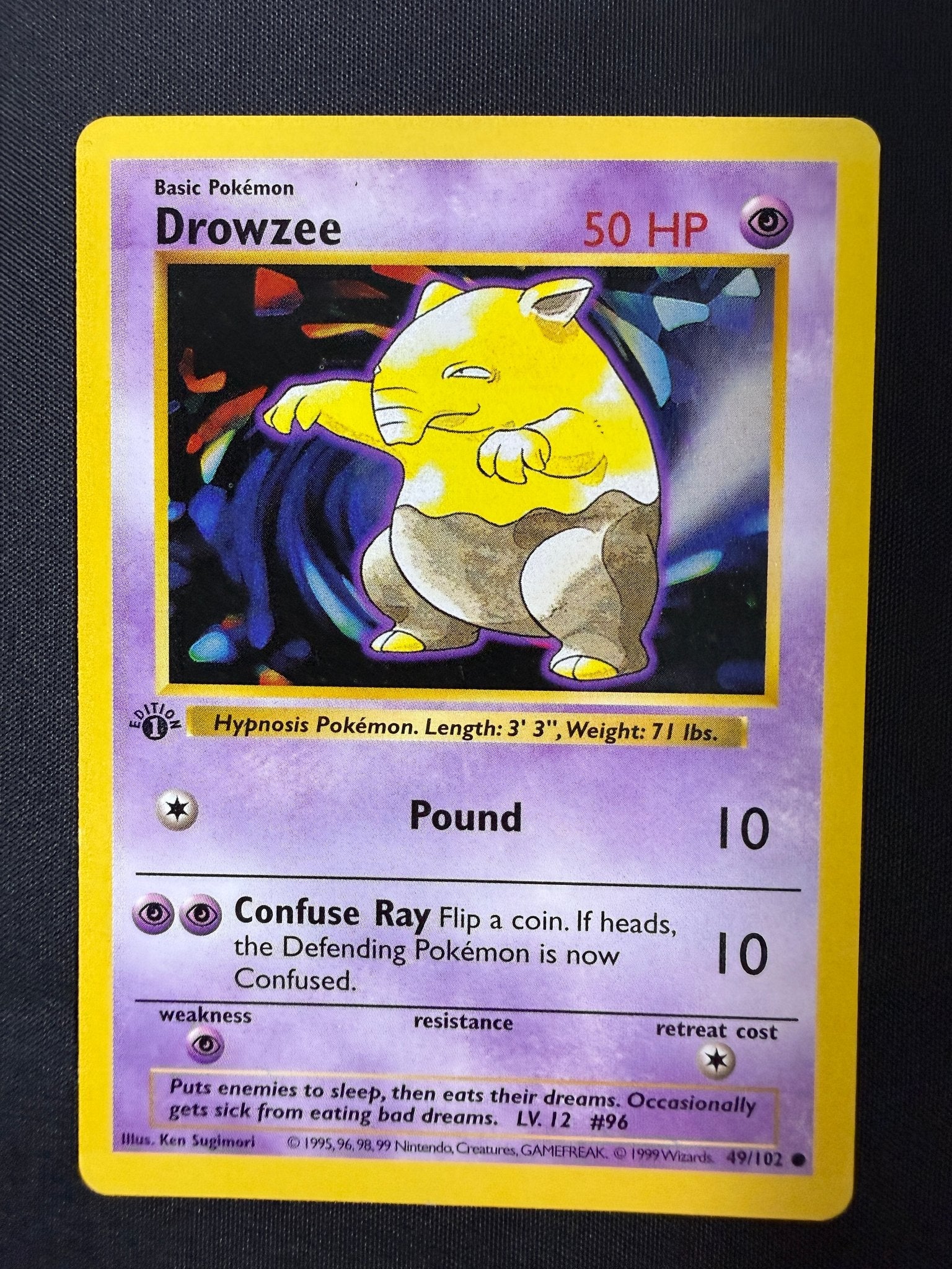 1999 Drowzee Base Set 1st Edition Shadowless 49/102 front