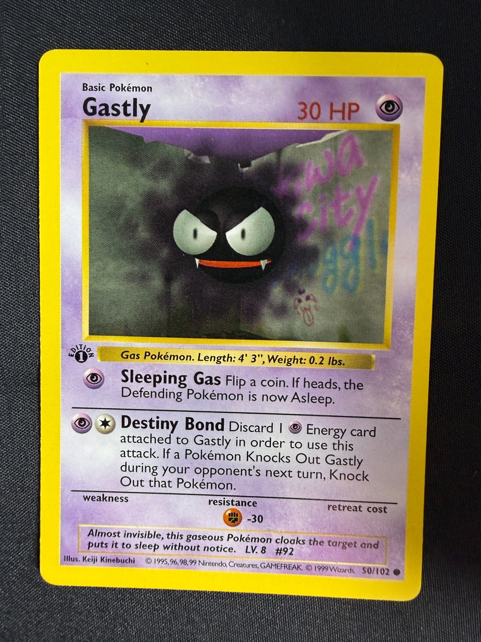 1999 Gastly Base Set 1st Edition Shadowless 50/102 front