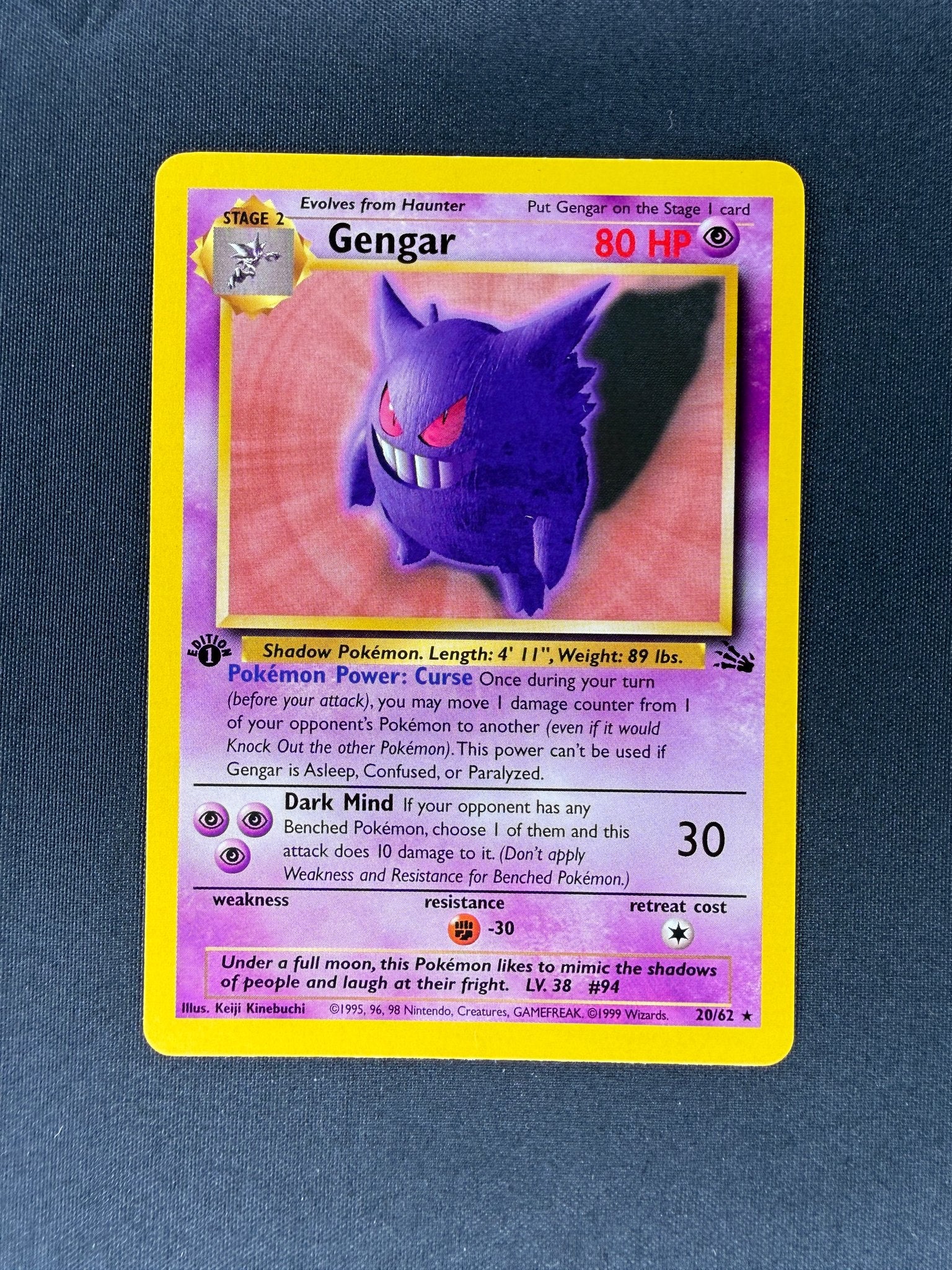 1999 Gengar Fossil 1st Edition Holo 20/62 front