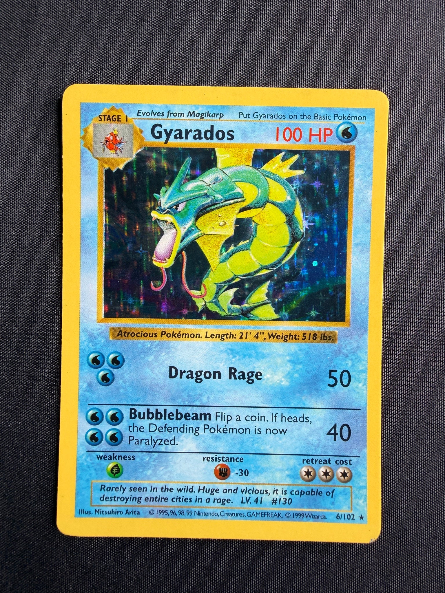 1999 Gyarados Base Set Shadowless Holo 6/102 front