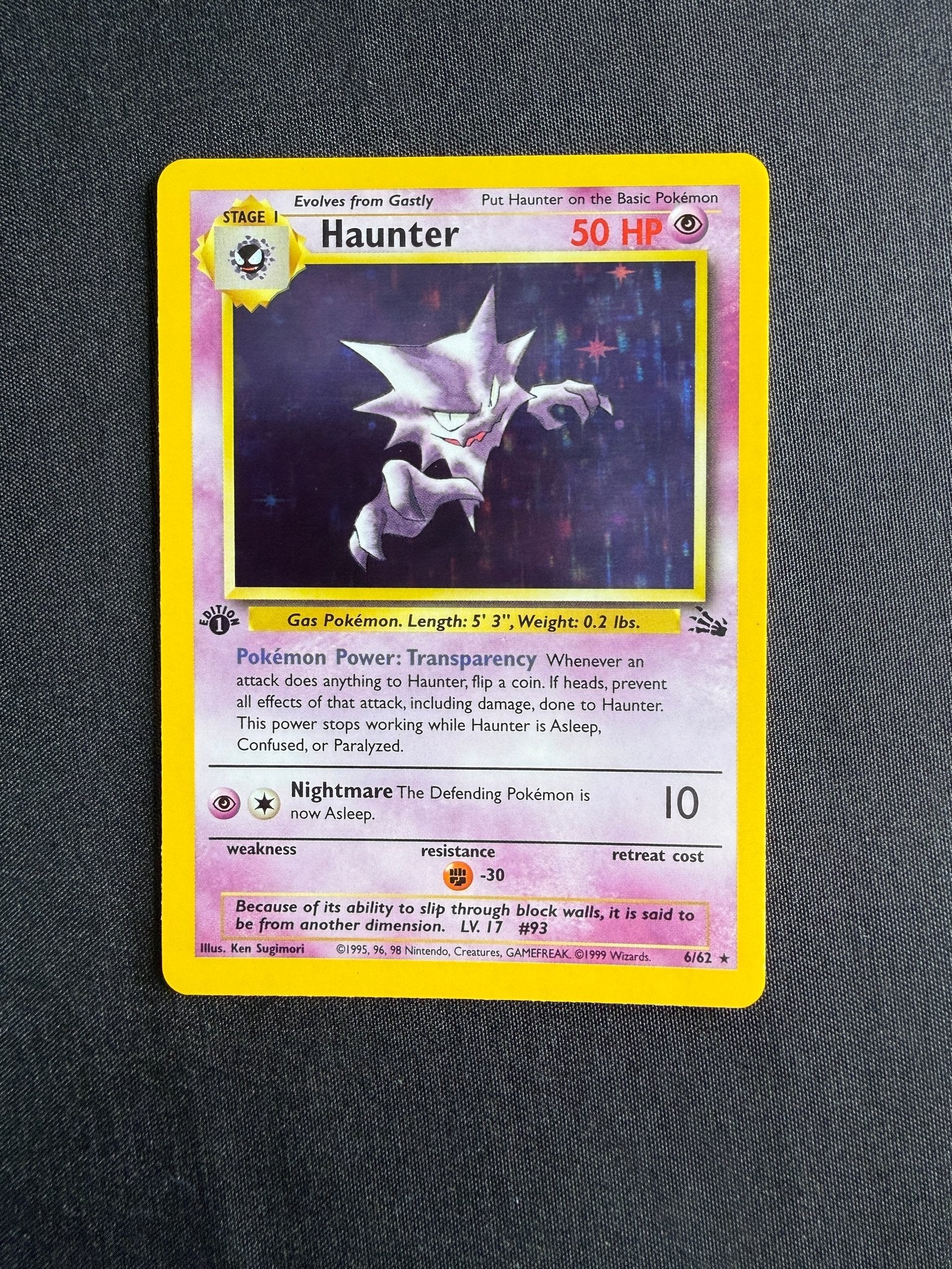 1999 Haunter Fossil 1st Edition Holo 6/62 front