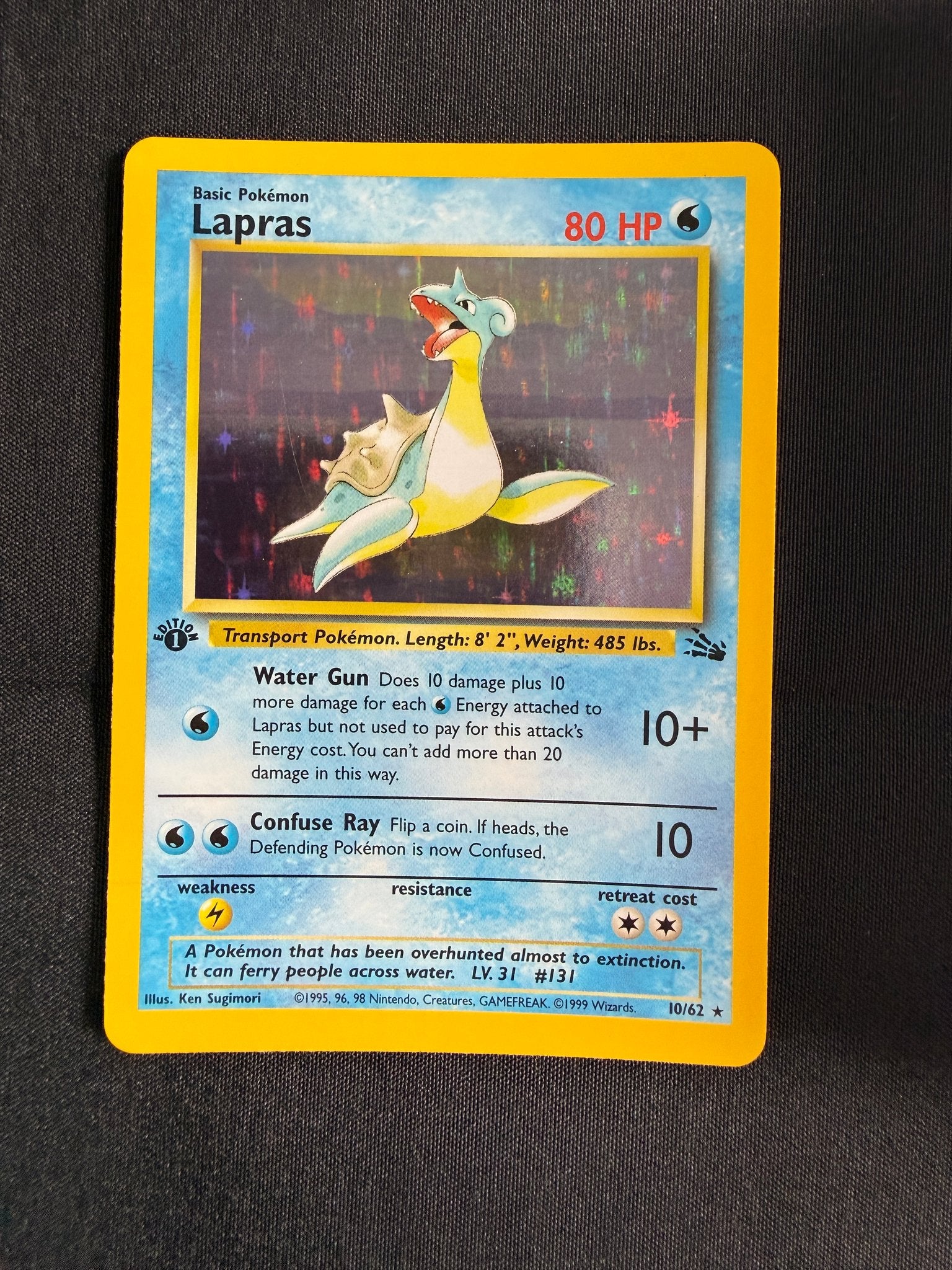 1999 Lapras Fossil 1st Edition Holo 10/62 front