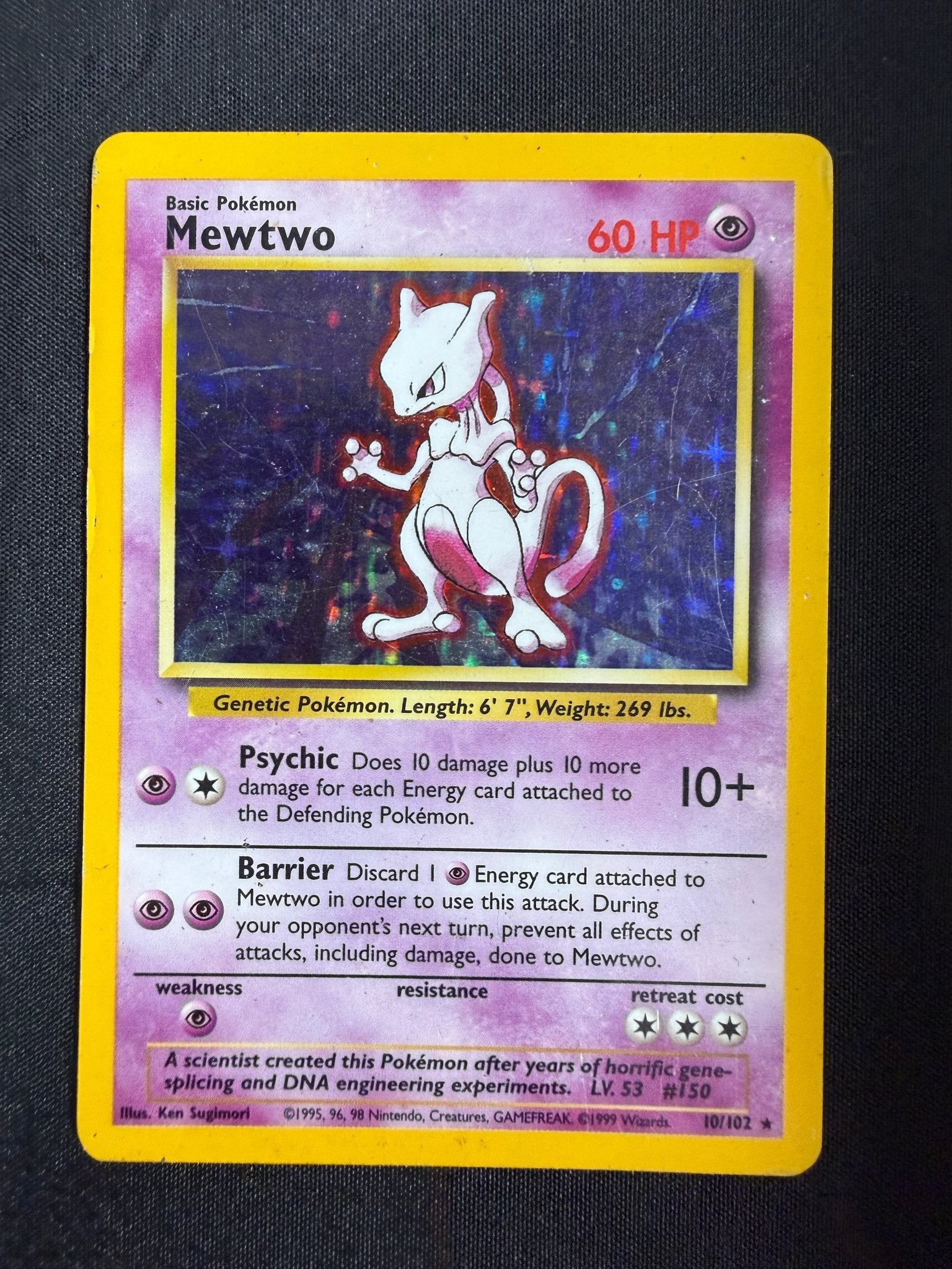 1999 Mewtwo Base Set Holo 10/102 front