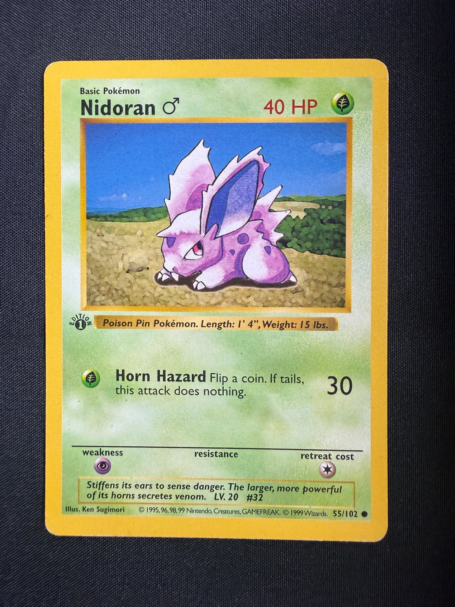 1999 Nidoran ♂ Base Set 1st Edition Shadowless 55/102 front
