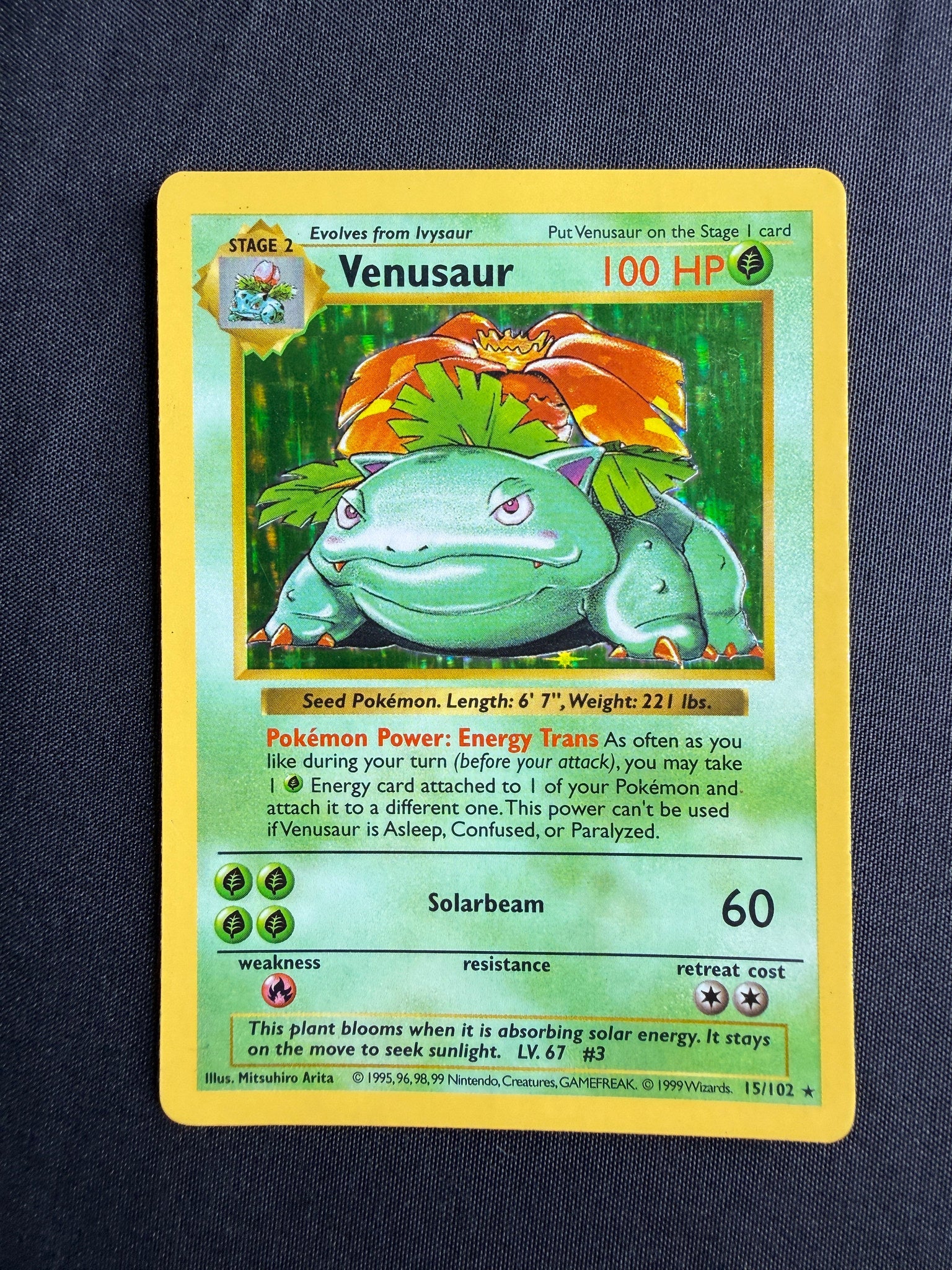 1999 Venusaur Base Set Shadowless Holo 15/102 front