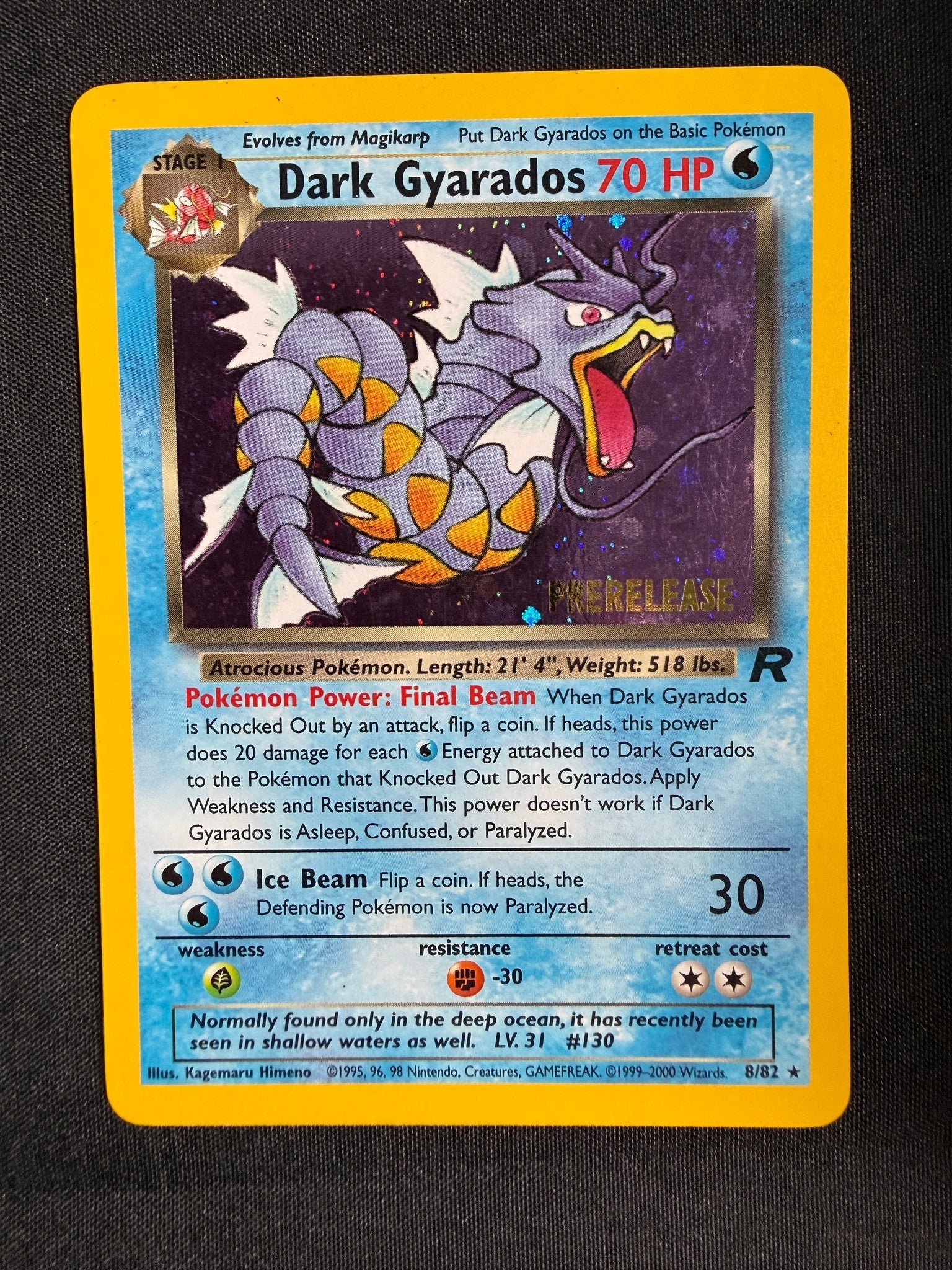 2000 Dark Gyarados Team Rocket Prerelease Holo 8/82 front