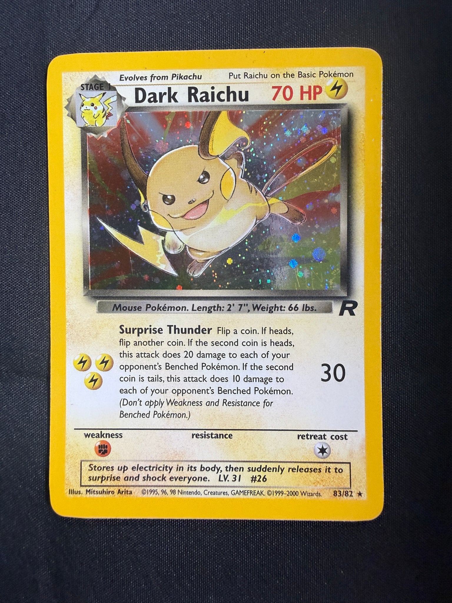 2000 Dark Raichu Team Rocket Secret Rare Holo 83/82 front