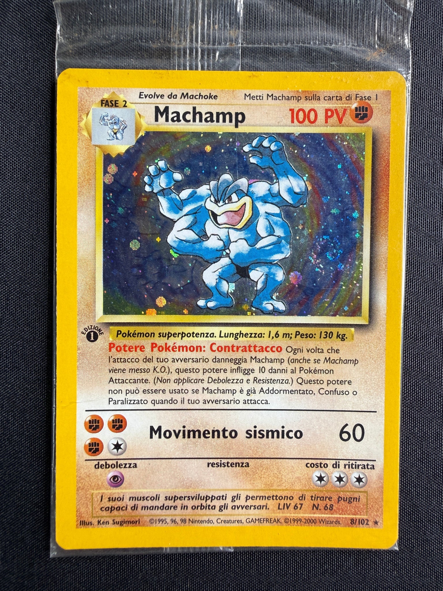 2000 Machamp Italian Base Set 1st Edition Holo 8/102 front