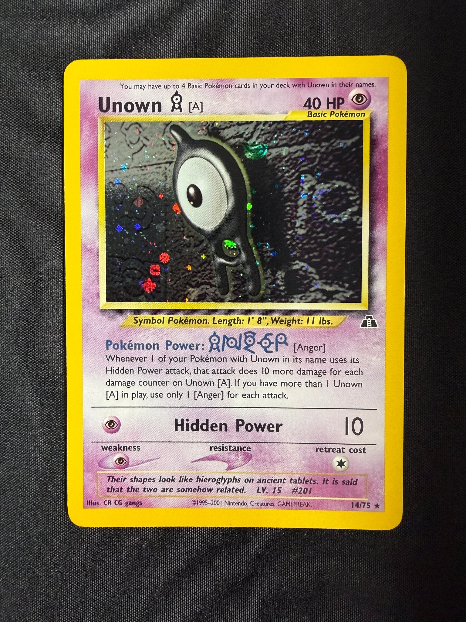 2001 Unown A Neo Discovery Holo 14/75 front