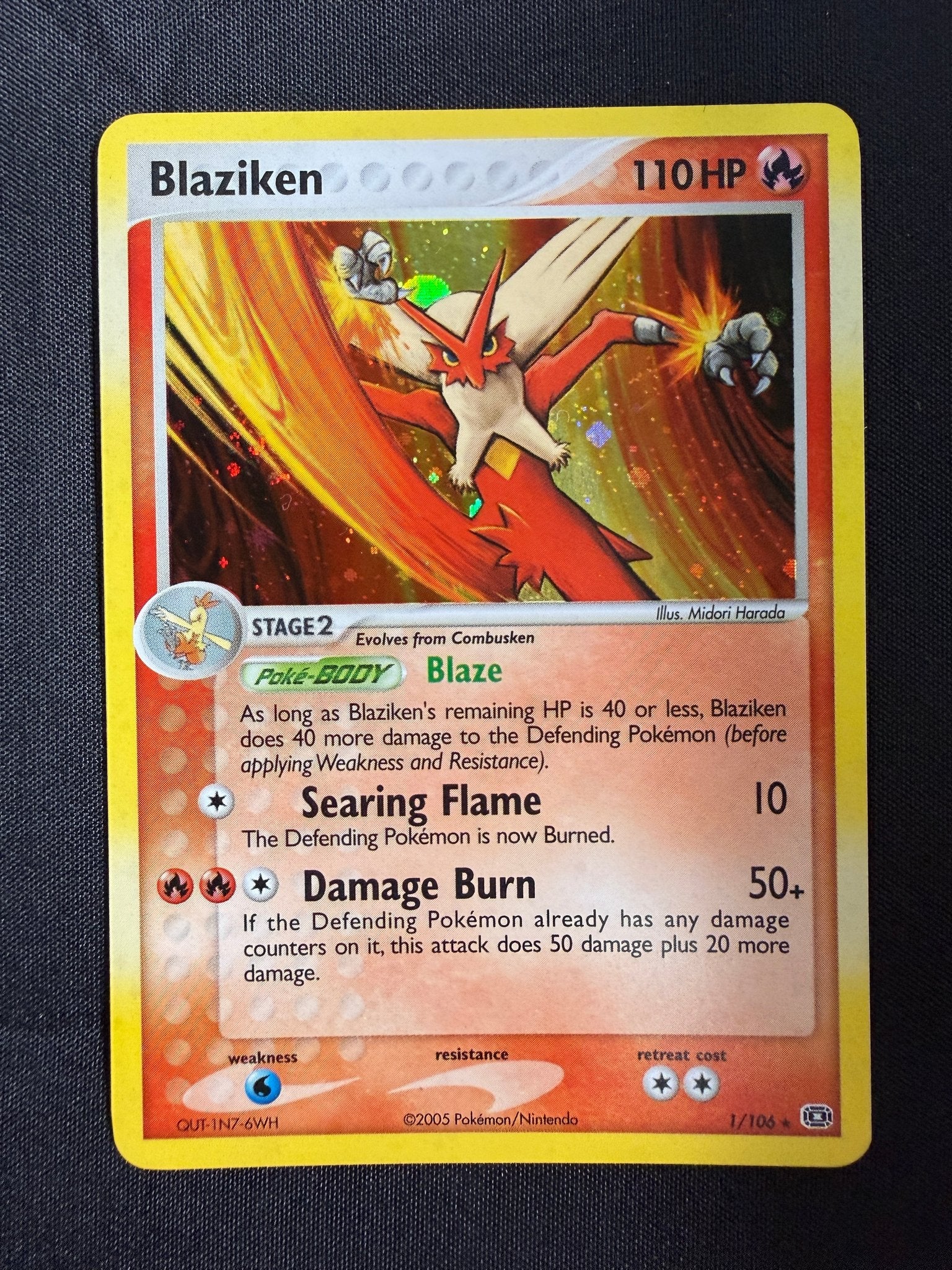 2005 Blaziken EX Emerald Holo 1/106 front