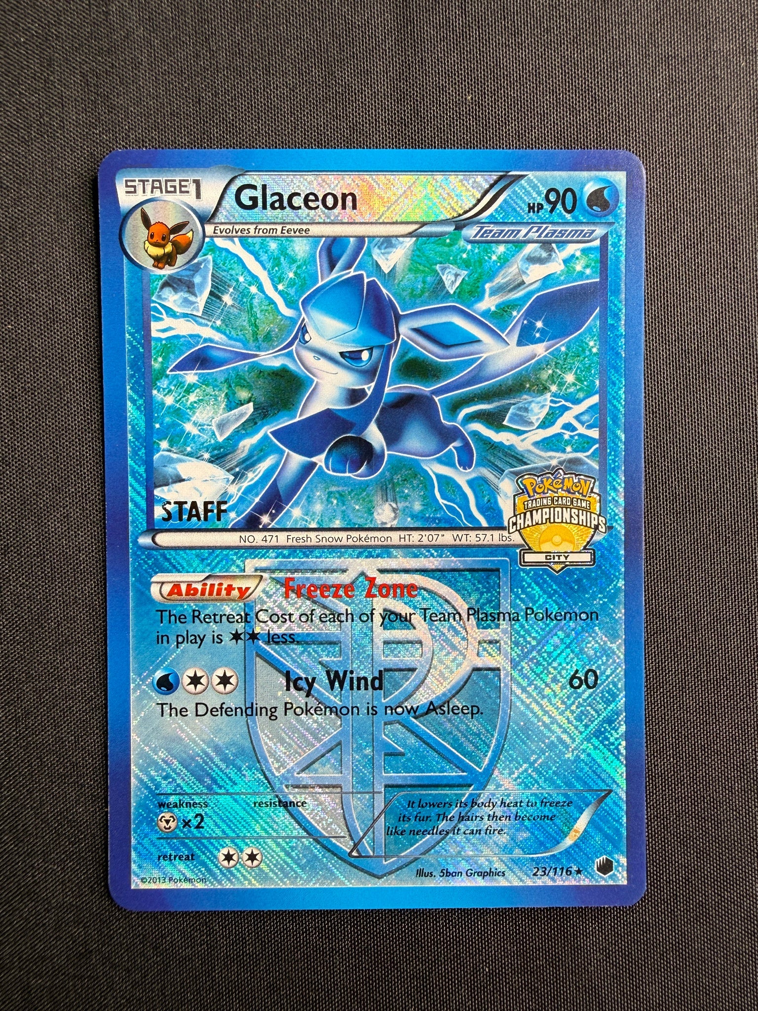 2013 Glaceon Plasma Freeze Staff Promo Holo 23/116 front