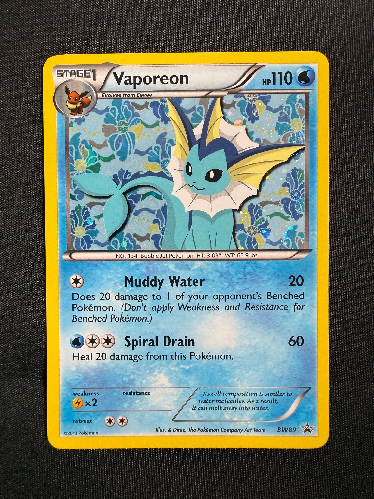 2013 Vaporeon BW Black Star Promo Holo BW89 front
