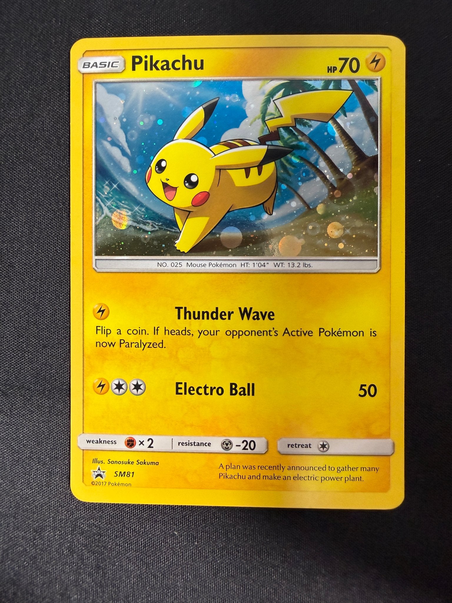 2017 Pikachu SM Black Star Promo Holo SM81 front