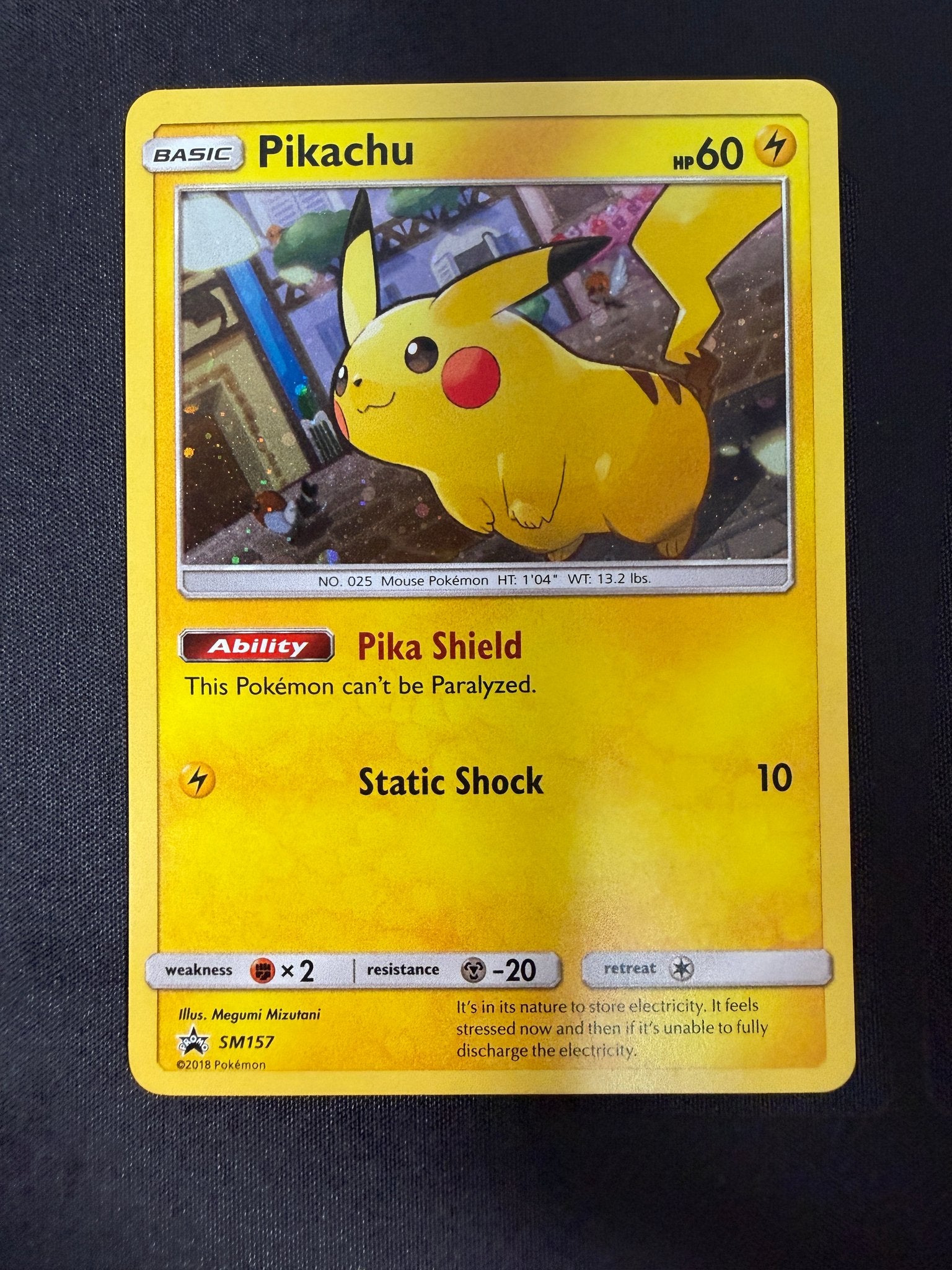 2018 Pikachu SM Black Star Promo Holo SM157 front