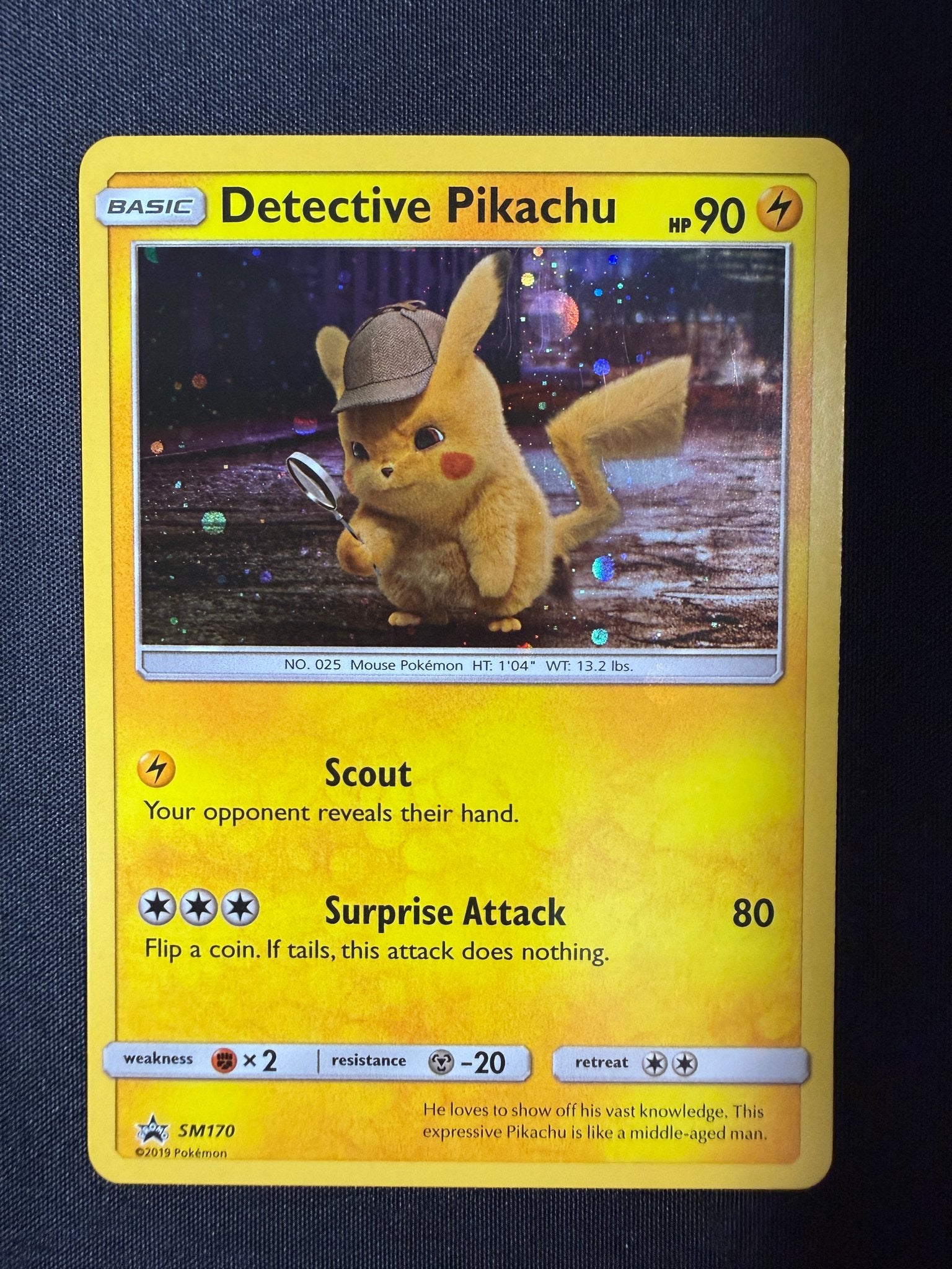2019 Detective Pikachu SM Black Star Promo Holo SM170 front