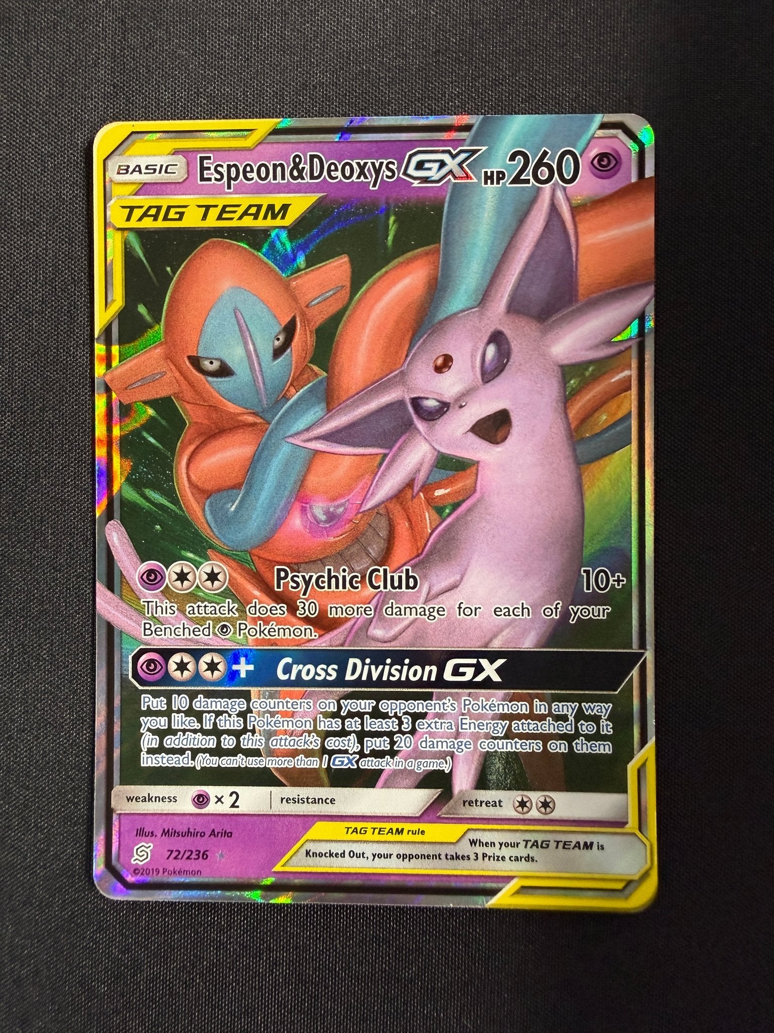 2019 Espeon & Deoxys GX Unified Minds Holo 72/236 front