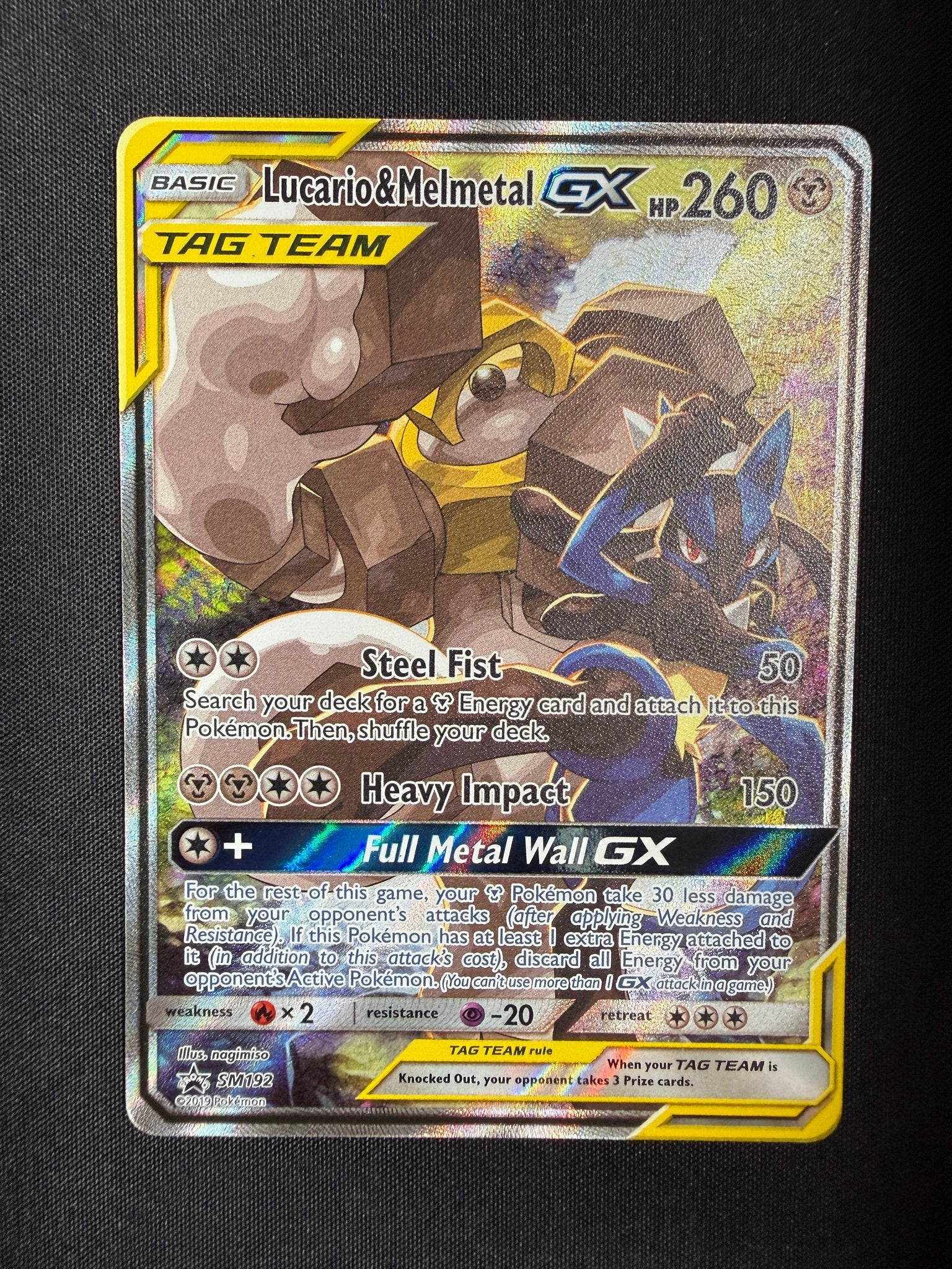 2019 Lucario & Melmetal GX SM Black Star Promo Full Art Holo SM192 front