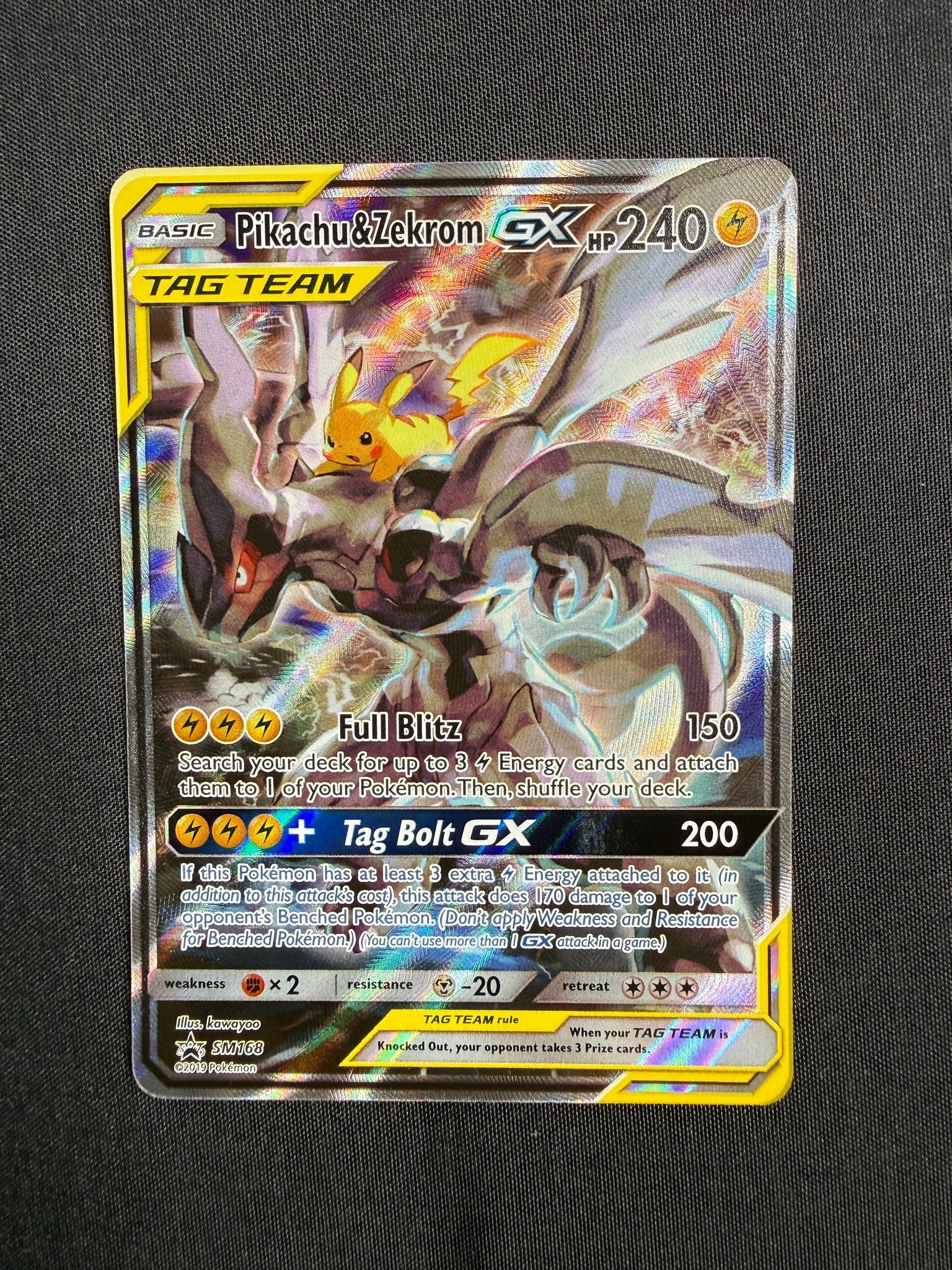 2019 Pikachu & Zekrom GX SM Black Star Promo Holo SM168 front