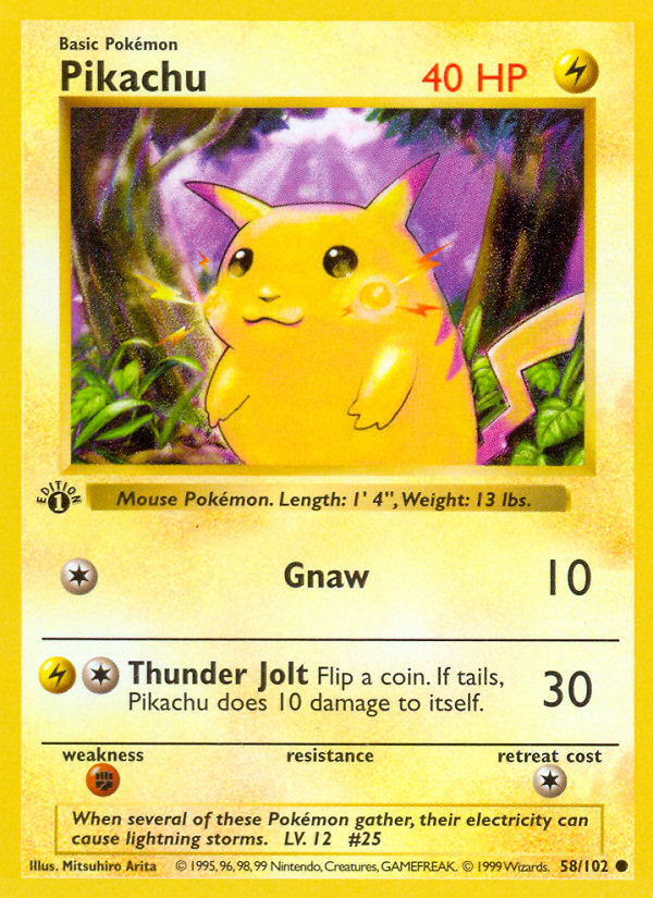 Pikachu Base Set 58/102 raw single